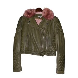Samantha‎ Sipos Faux Fur Quilted Panel Moto Biker Leather Jacket Women M Baddie